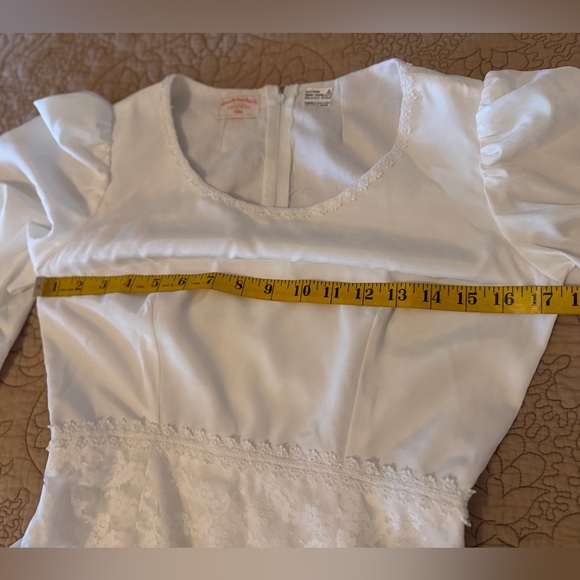 VTG 70s Handmade White Lace “Gunne” Style Prairie Cottage Maxi Wedding Dress, S - Picture 12 of 16